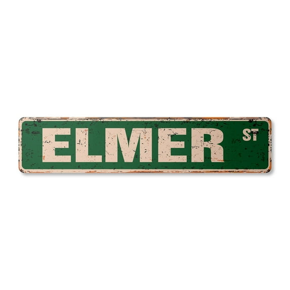 ELMER Vintage Plastic Street Sign Childrens Name Room Sign | Indoor/Outdoor |  36" Wide