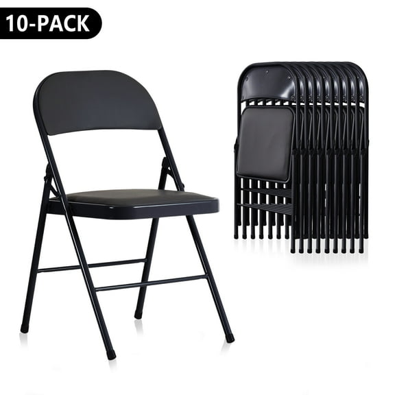 ELMERTON 10 Pack Black Folding Chairs with Padded Cushion and Back, Portable Heavy Duty Metal Frame Commercial Seat with 330-LBS Capacity, Foldable Indoor Outdoor Chair for Office Party Event Kitchen