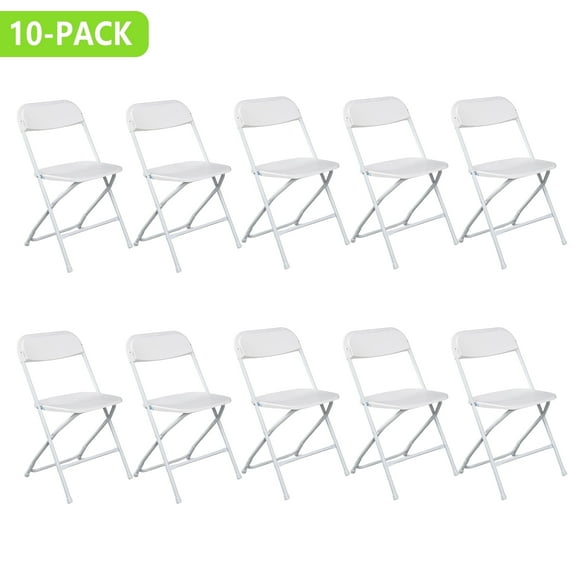 10 Pack White Plastic Folding Chairs with 350LBS Capacity, Foldable & Portable Indoor Outdoor Chairs, Plastic Commercial Seat with Heavy Duty Steel Frame for Office, Party, Events, Wedding & Dinning