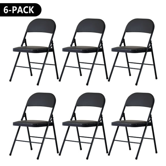 ELMERTON 6 Pack Black Folding Chairs with Padded Cushion and Back, Portable Heavy Duty Metal Frame Commercial Seat with 330-LBS Capacity, Foldable Indoor Outdoor Chairs for Office Party Event Kitchen