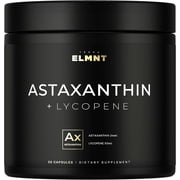ELMNT Astaxanthin 24mg + Lycopene 50mg - Clinical Strength Formula w. High Dose Lycopene 5% and 100% Natural Astaxanthin Supplements from MicroAlgae