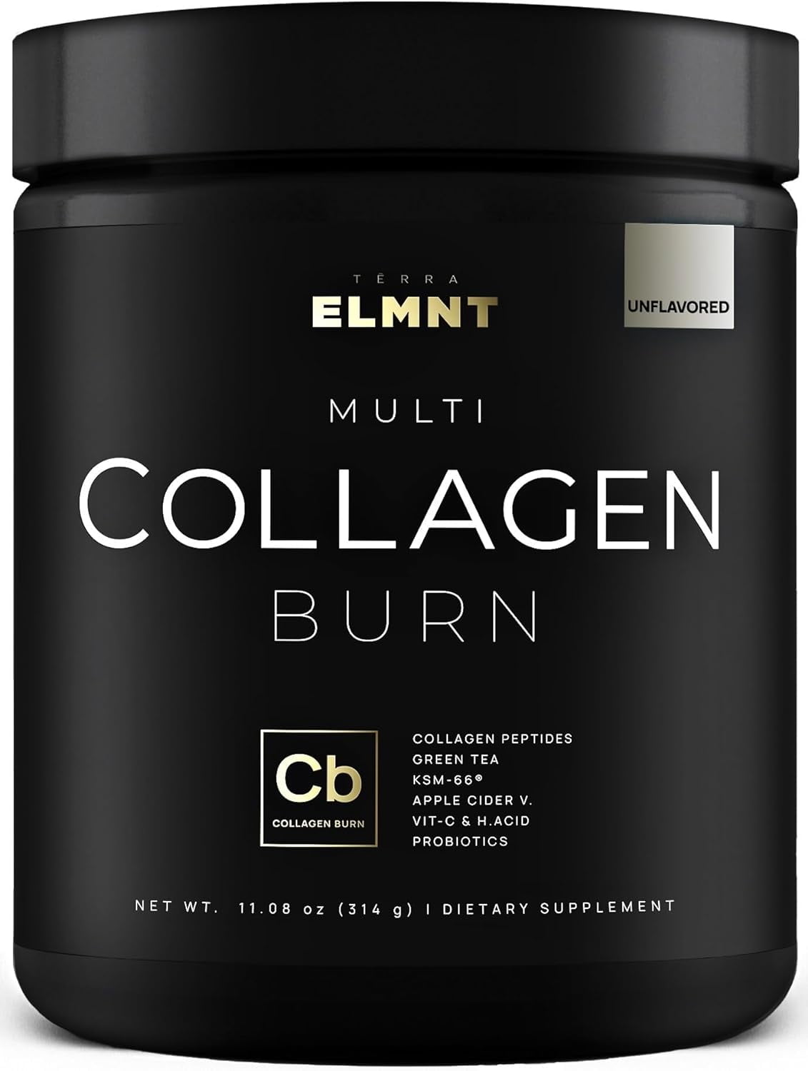 ELMNT Super Collagen Burn - Multi Collagen Peptides Powder for Women w. Apple C Vinegar (Unflavored)