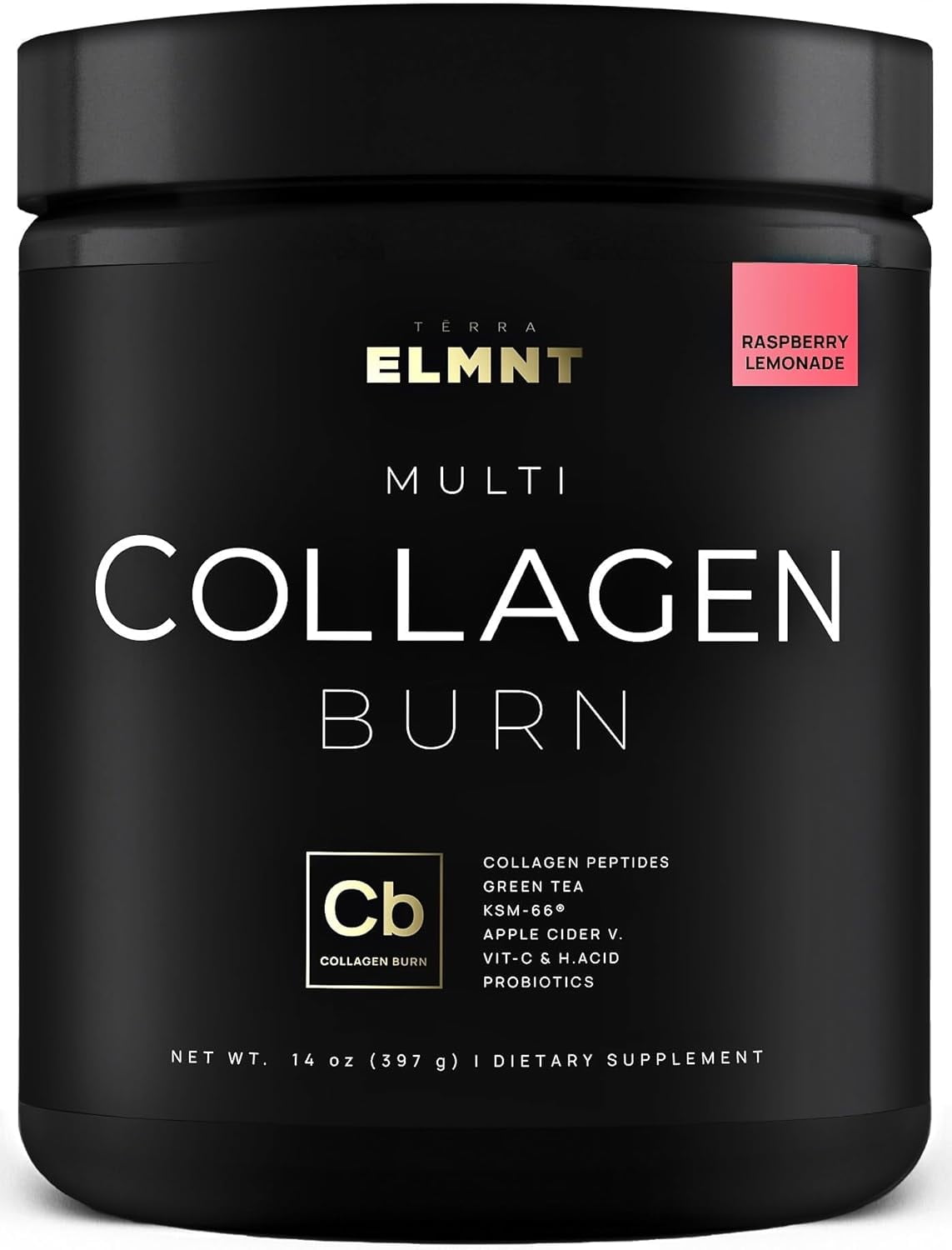 ELMNT Super Collagen Burn - Multi Collagen Peptides Powder for Women w. Apple C Vinegar (Razz Lemonade)