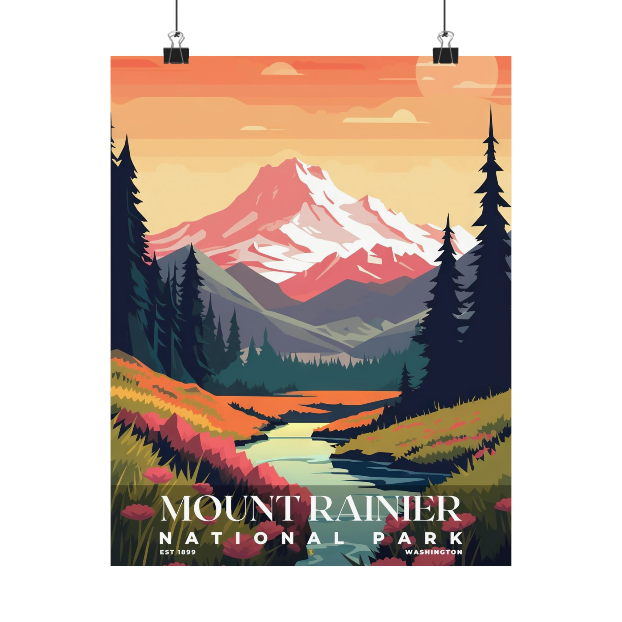 Mount Rainer Poster ELNEIT - Mount Rainier National Park Poster, Unframed Matte Paper, S05 ...