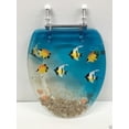 thumbnail image 1 of ELONGATED BLUE AQUARIUM FISH AND SEASHELLS RESIN TOILET SEAT, CHROME HINGES, 1 of 1