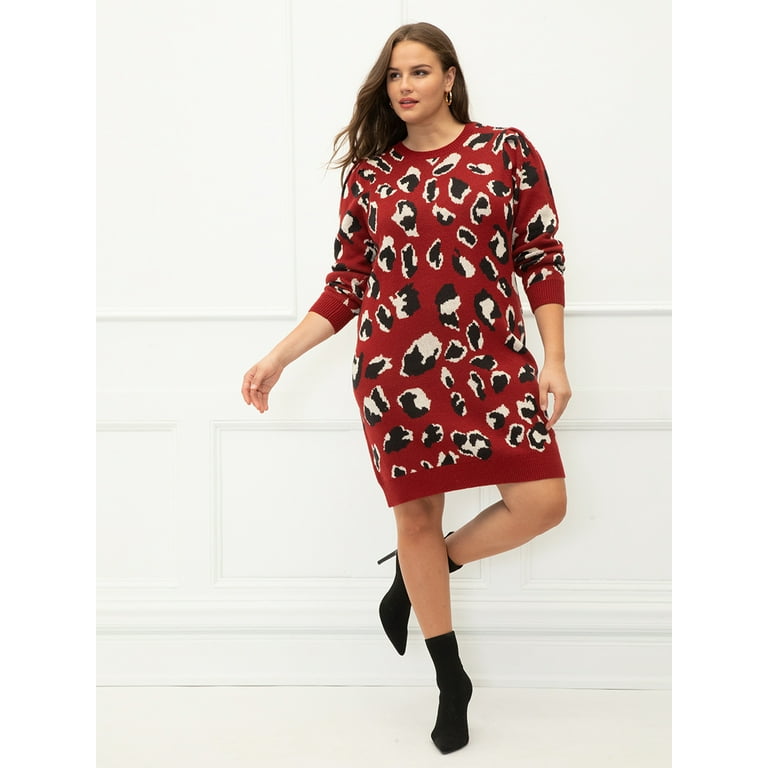 ELOQUII Elements Plus Size Cheetah Print Sweater Dress Walmart