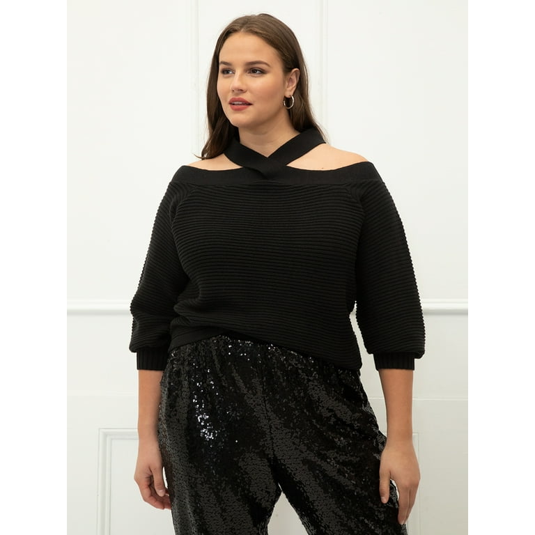 ELOQUII Elements Plus Size Cross Neck Sweater Walmart