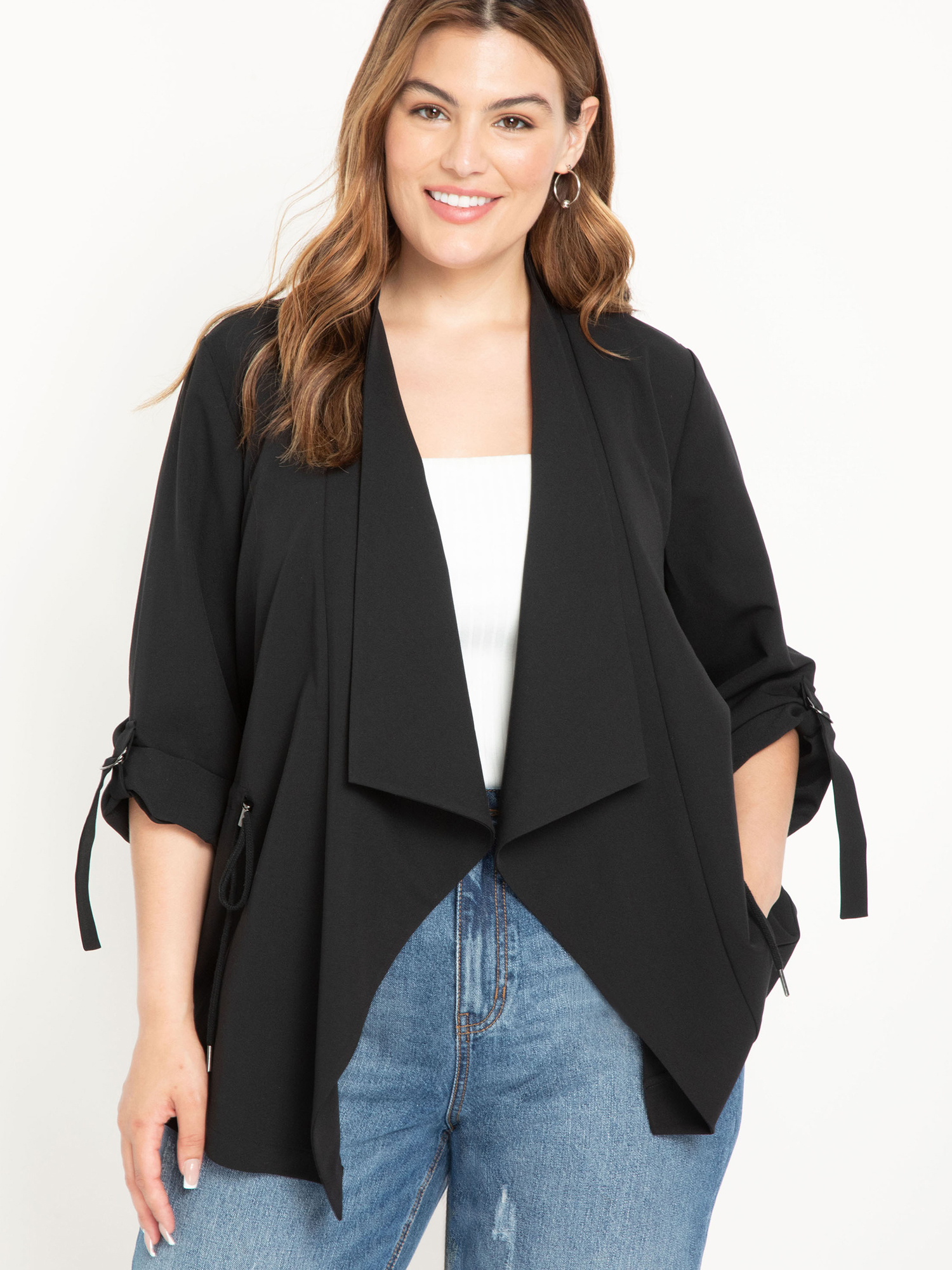 ELOQUII Elements Plus Size Utility Jacket with Waterfall Front - image 1 of 4