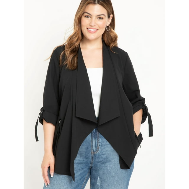 ELOQUII Elements Plus Size Utility Jacket with Waterfall Front