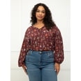 thumbnail image 1 of ELOQUII Elements Women's Plus Size Balloon Sleeve Blouse With Ties, 1 of 5