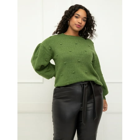 ELOQUII Elements Women's Plus Size Balloon Sleeve Bobble Sweater