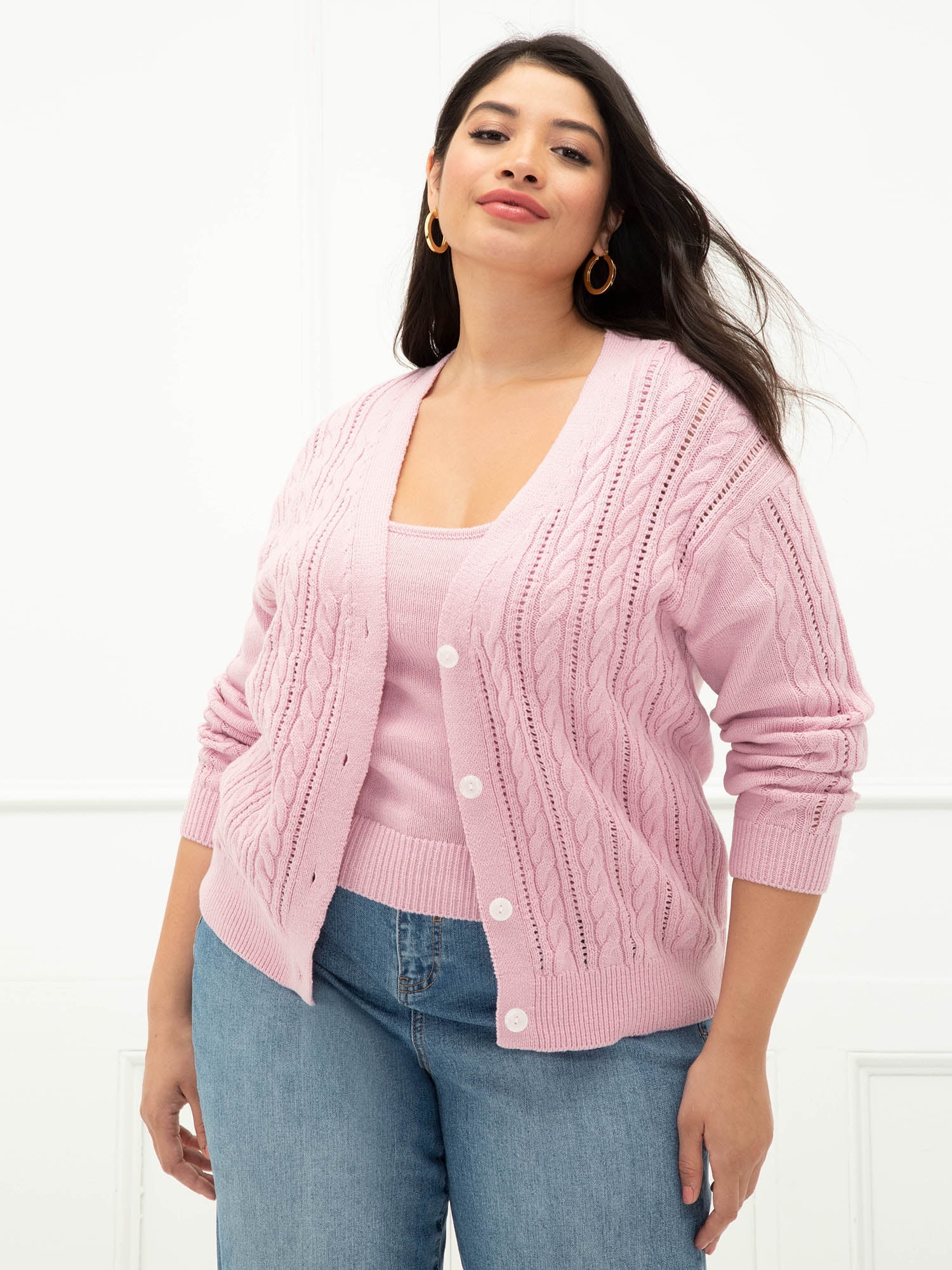 Plus size pink cardigan cheap sweater