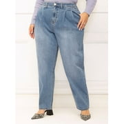 ELOQUII Elements Women's Plus Size Pleated Jeans, 30” Inseam