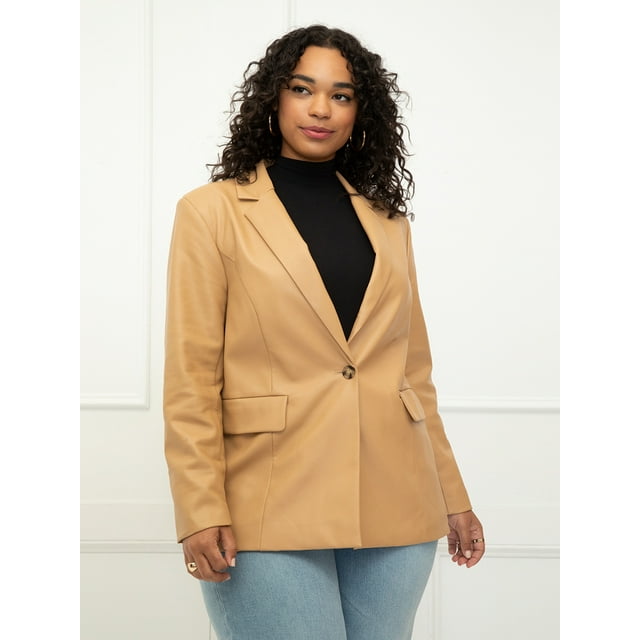 ELOQUII Elements Women's Plus Size Faux Leather Blazer - Walmart.com