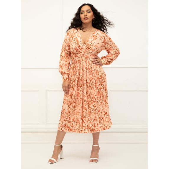 ELOQUII Elements Women's Plus Size Knot Front Pleated Skirt Dress