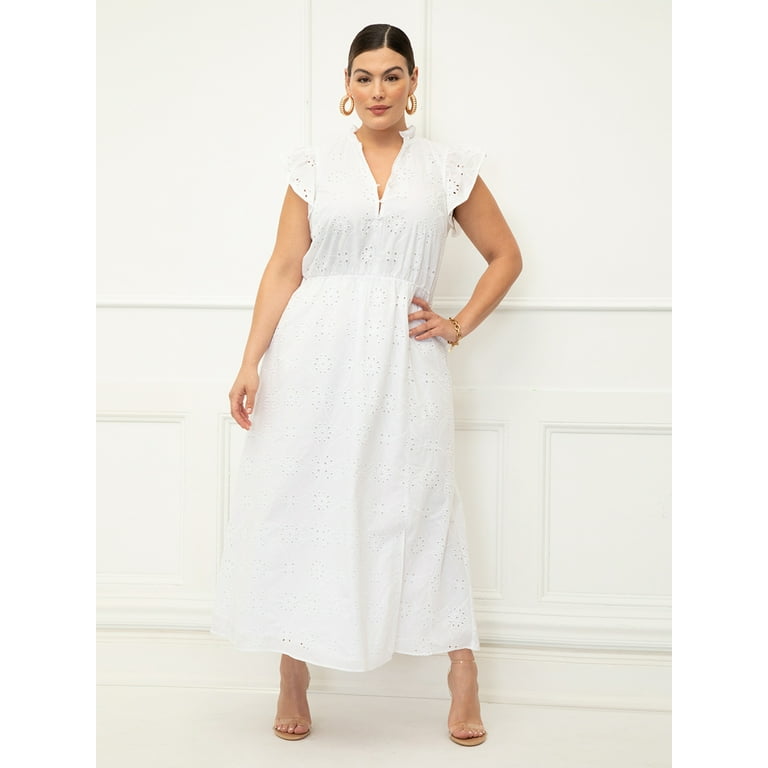 NEW Eloquii white Eloquii on sale Slit-Sleeve Fit-and-Flare Dress, 16