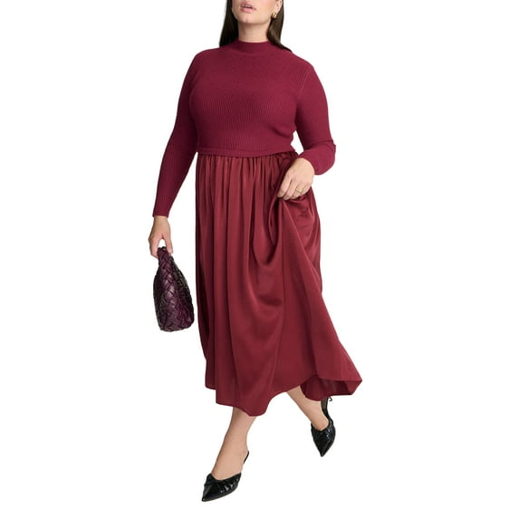 ELOQUII Elements Women's Plus Size Mockneck Twofer Midi Dress