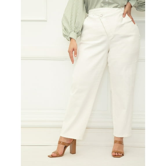 ELOQUII Elements Women's Plus Size Overlap Waist Jeans