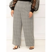 ELOQUII Elements Women's Plus Size Pleated Wide Leg Pants, 30” Inseam