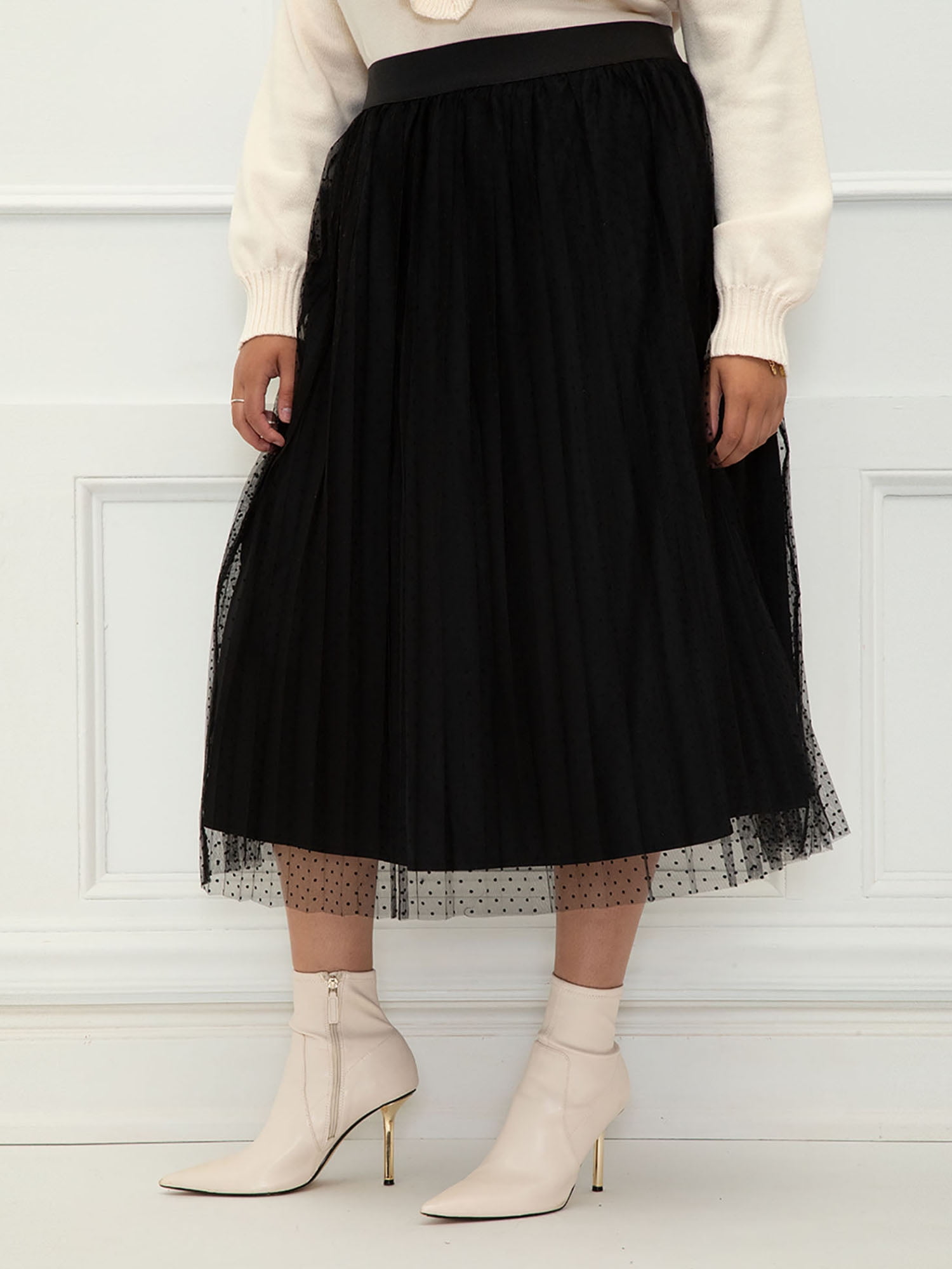 ELOQUII Elements Women's Plus Size Point D’Esprit Midi Skirt