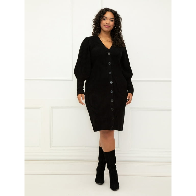Eloquii Women's Plus Size Colorblock Sweater Cardigan Dress, 26/28 - Black  Eggnog : Target