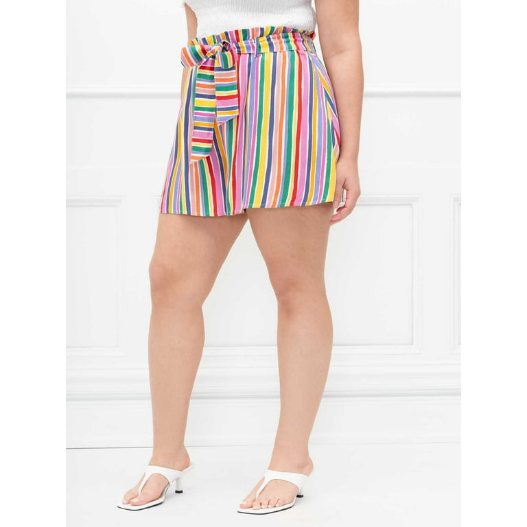 ELOQUII Elements Women's Plus Size Ruffle Waist Striped Swing