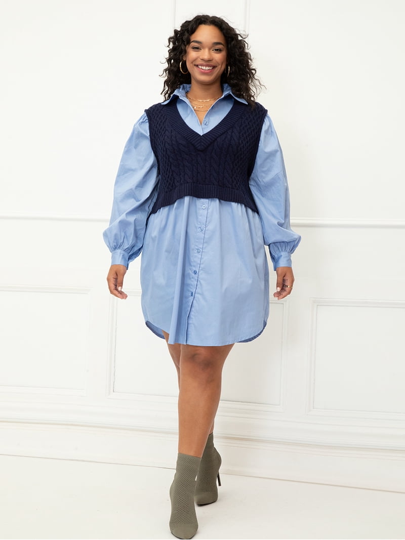 shirt dress with vest Secolo - Set: Puff-Sleeve Shirt Dress + Vest