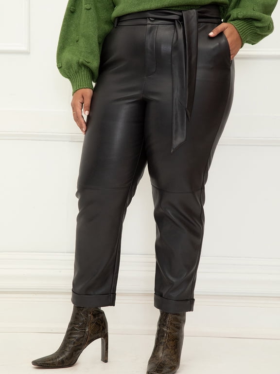 Women's Plus Size Slim Faux Leather Pant With Tie