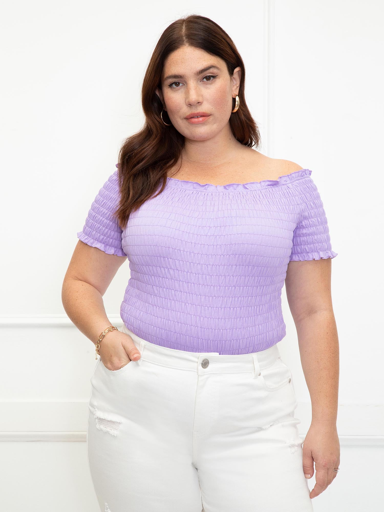 smocked off the shoulder top plus size