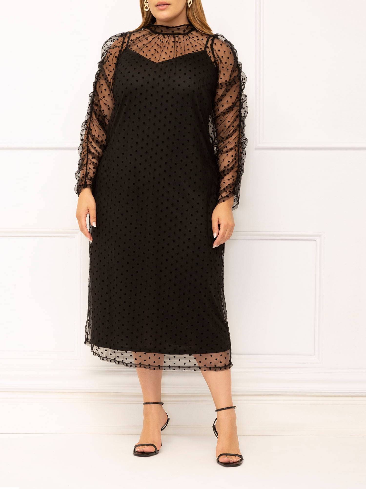 ELOQUII Elements Women's Plus Size Swiss Dot Midi Dress