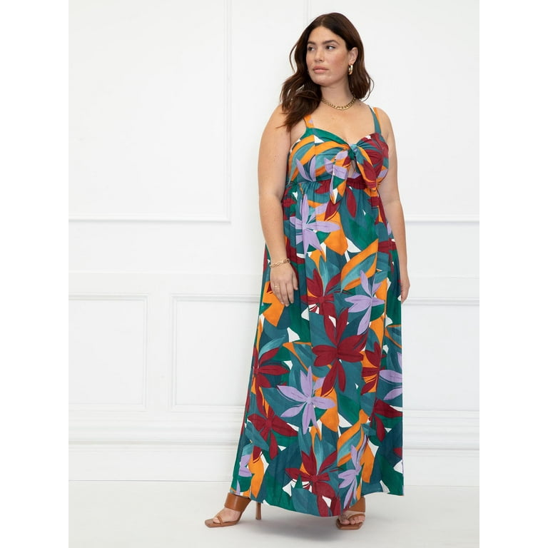 ELOQUII Elements Women s Plus Size Tie Front Tank Dress Walmart