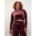 thumbnail image 1 of ELOQUII Elements Women's Plus Size Velvet Wide Leg Pants and Wrap Front Crop Top Set, 2-Piece, 1 of 4