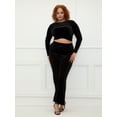 thumbnail image 1 of ELOQUII Elements Women's Plus Size Velvet Wide Leg Pants and Wrap Front Crop Top Set, 2-Piece, 1 of 5
