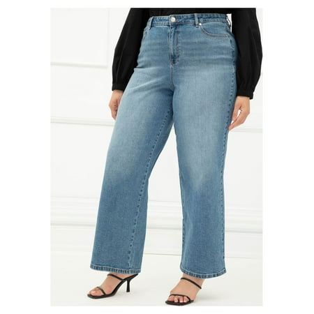 ELOQUII Elements Women's Plus Size Wide Leg Jeans
