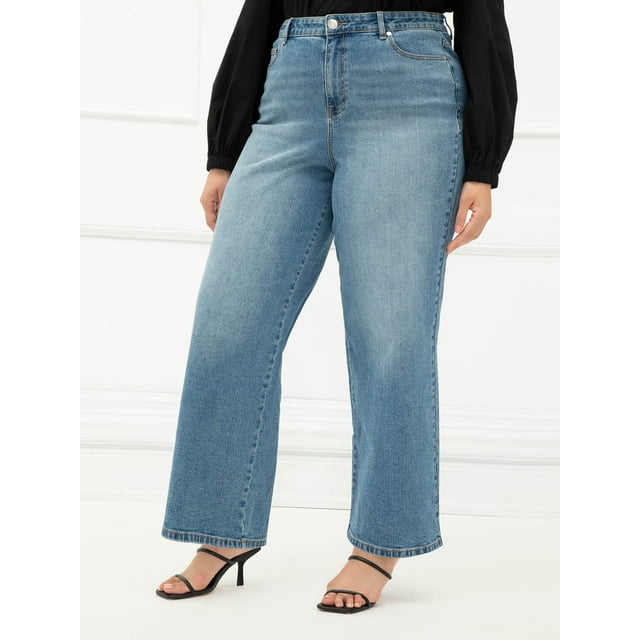 ELOQUII Elements Women's Plus Size Wide Leg Jeans - Walmart.com