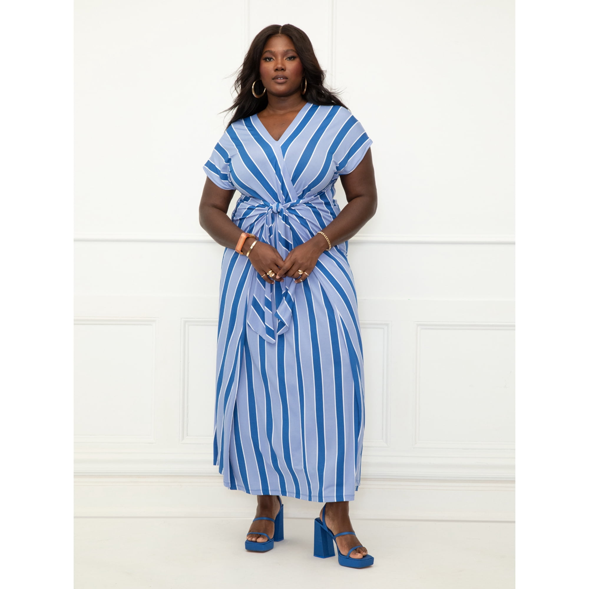 ELOQUII Elements Women's Plus Size Wrap Front Maxi Dress - Walmart.com
