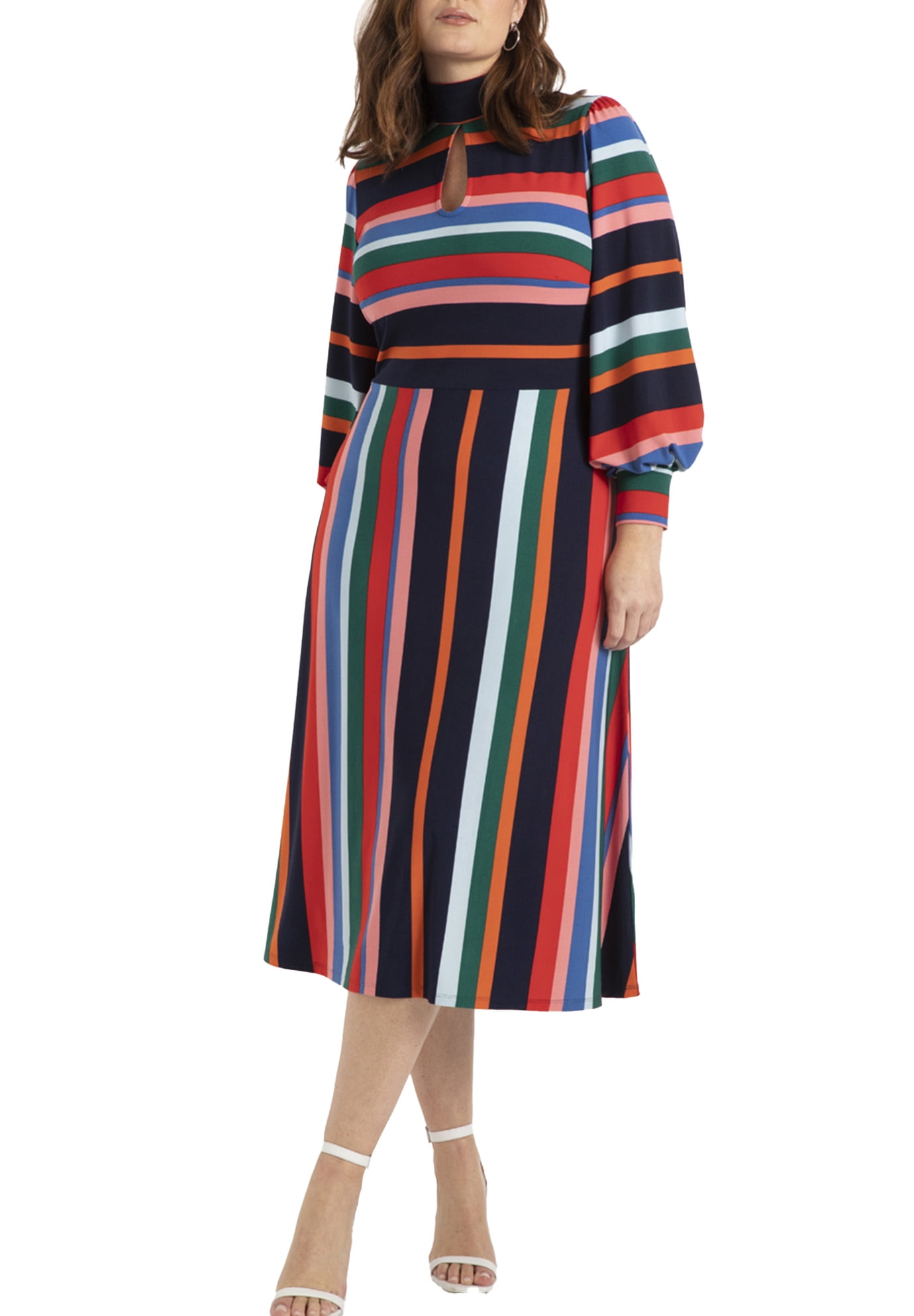 ELOQUII Women's Plus Size ALine Dress, Puff Sleeves, Matte Jersey