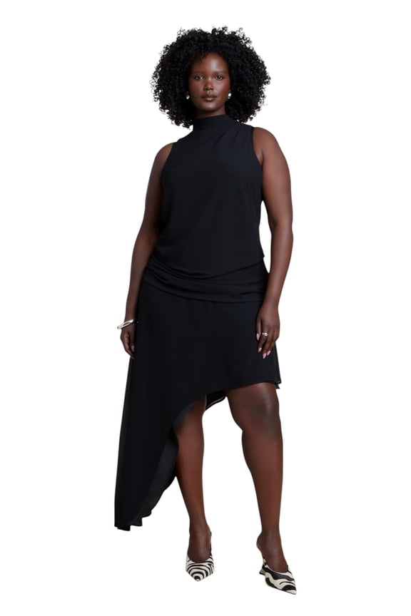 Women's Plus Size Asym Drape High-Low Dress