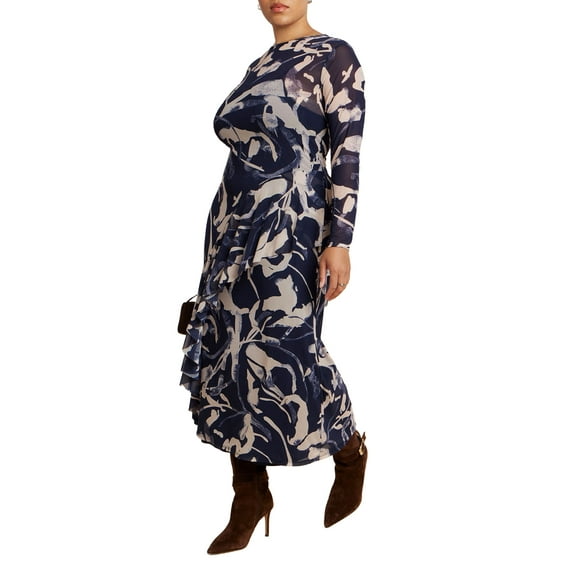 ELOQUII Women's Plus Size Asym Printed Midi Dress