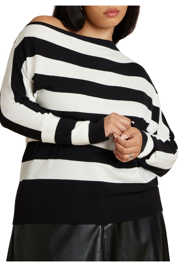 Women's Plus Size Asym Striped Sweater