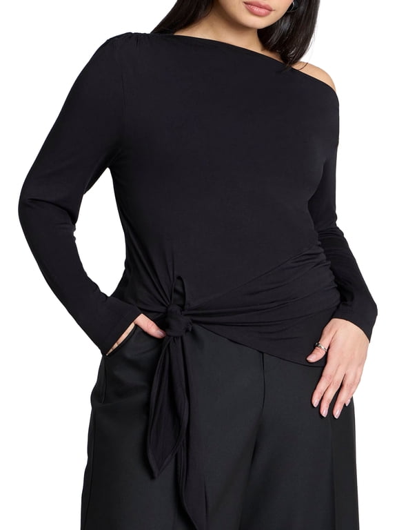 Women's Plus Size Asym Top With Tie