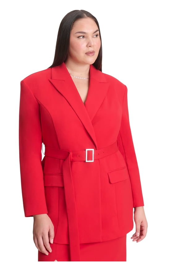 Women's Plus Size Belted Ponte Blazer