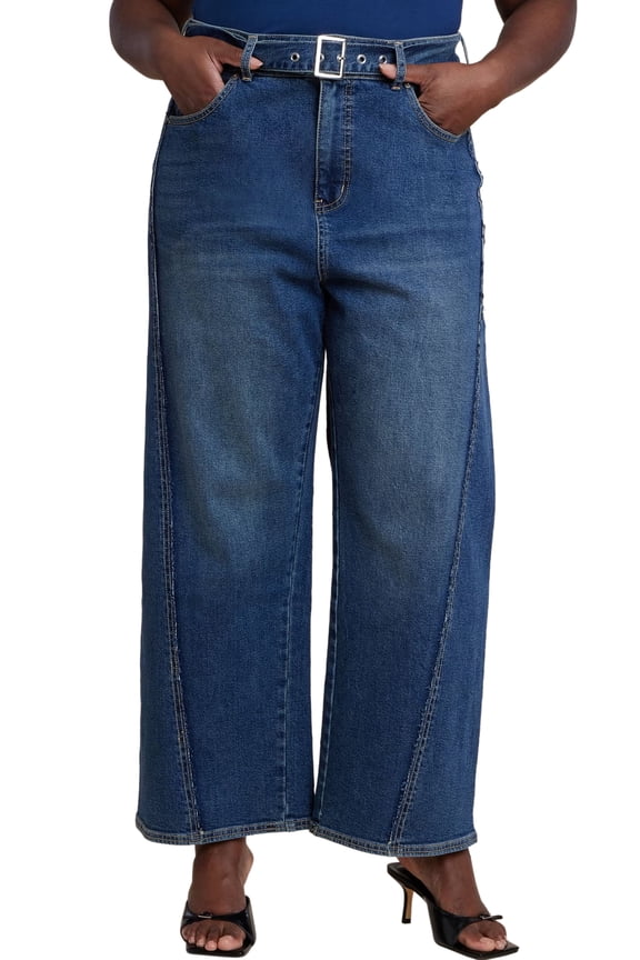 Women's Plus Size Belted Straight Leg Jean
