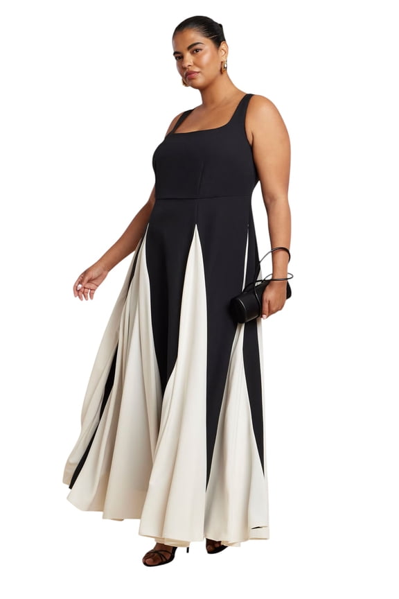 Women's Plus Size Black And White Godet Gown