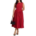 thumbnail image 1 of ELOQUII Women's Plus Size Boat Neck Flare Midi Dress, 1 of 2