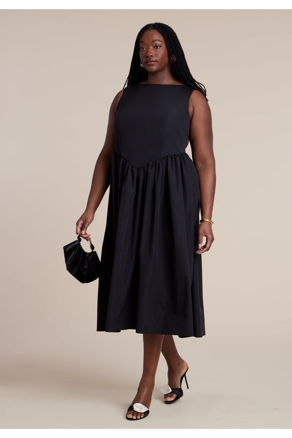 Women's Plus Size Boat Neck Flare Midi Dress