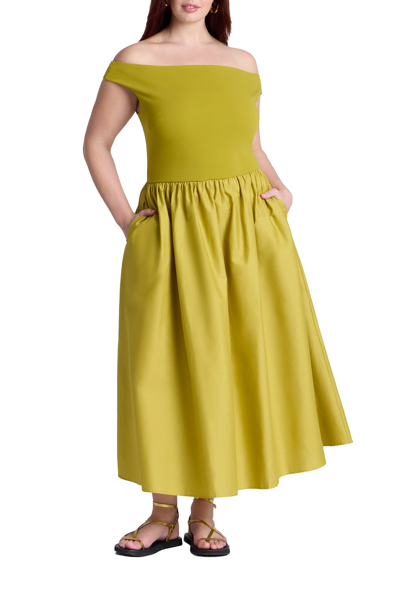 green emerald velvet dress ELOQUII Women's Plus Size Flare Sleeve Scuba Dress