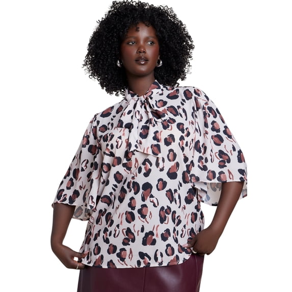 ELOQUII Women's Plus Size Bow Blouse With Flutter Sleeve