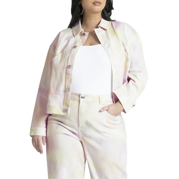 ELOQUII Women's Plus Size Boxy Denim Jacket With Pocket Detail