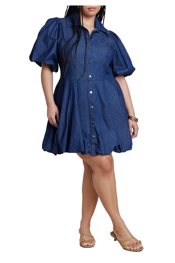 Women's Plus Size Bubble Detail Denim Mini Dress